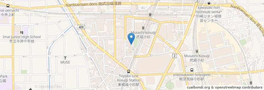 Mapa de ubicacion de 横浜家系ラーメン　町田商店　武蔵小杉支店 en 日本, 神奈川県, 川崎市, 中原区.