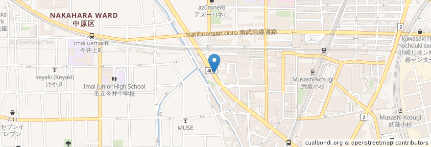 Mapa de ubicacion de 中原治療院 en 日本, 神奈川県, 川崎市, 中原区.