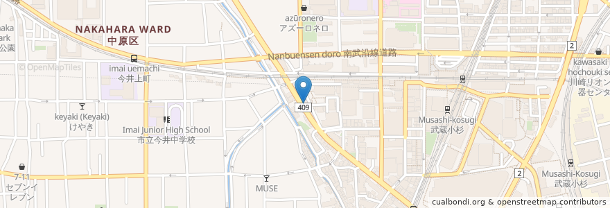Mapa de ubicacion de 焼肉専門店 肉酒場 en Japan, Präfektur Kanagawa, 川崎市, 中原区.