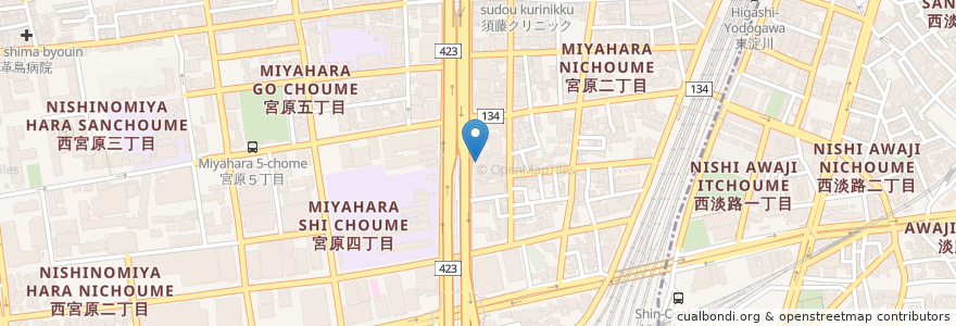 Mapa de ubicacion de 近畿産業信用組合 en Japão, 大阪府, 大阪市, 淀川区.