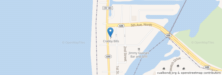 Mapa de ubicacion de The Original Crabby Bills en アメリカ合衆国, フロリダ州, Pinellas County.
