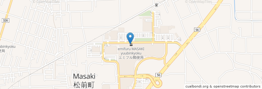 Mapa de ubicacion de エミフルMASAKI郵便局 en 日本, 愛媛県, 伊予郡, 松前町.