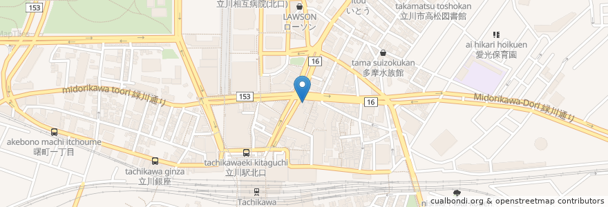 Mapa de ubicacion de カマルファーストフード en 日本, 東京都, 立川市.