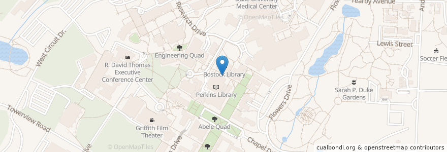 Mapa de ubicacion de Perkins Library Bike Rack en 美利坚合众国/美利堅合眾國, 北卡羅萊那州, Durham County, Durham.