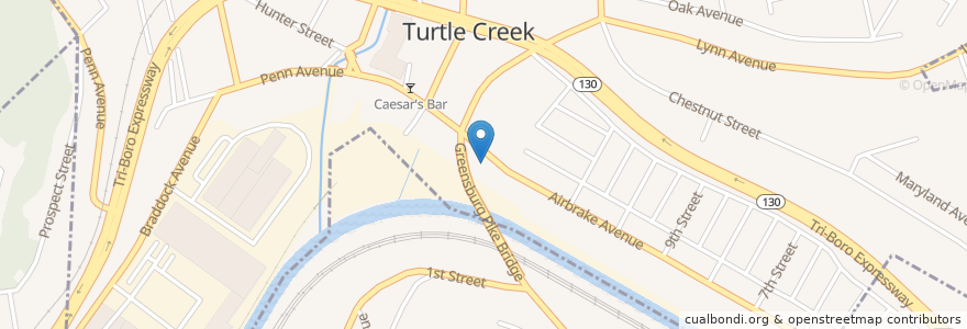 Mapa de ubicacion de Casey's Pizza en アメリカ合衆国, ペンシルベニア州, Allegheny County, Turtle Creek.