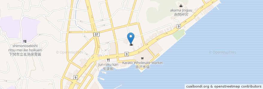 Mapa de ubicacion de 龜山八番宮 en Japonya, 山口県, 下関市.