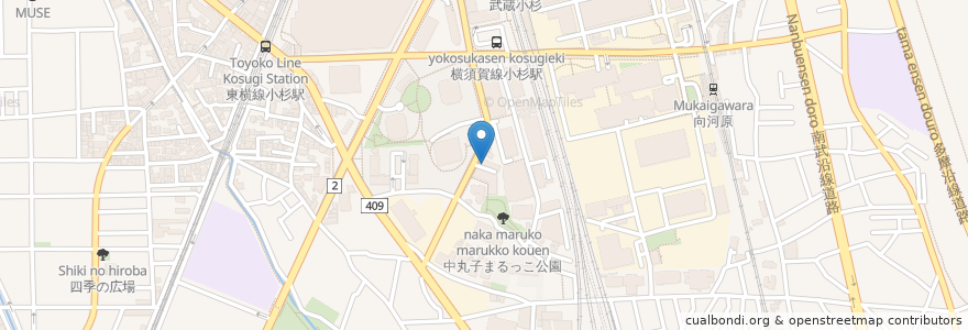Mapa de ubicacion de どらっぐ ぱぱす en 日本, 神奈川県, 川崎市, 中原区.