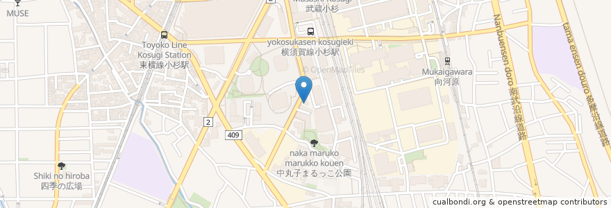 Mapa de ubicacion de 武蔵小杉デンタルクリニック en 日本, 神奈川県, 川崎市, 中原区.
