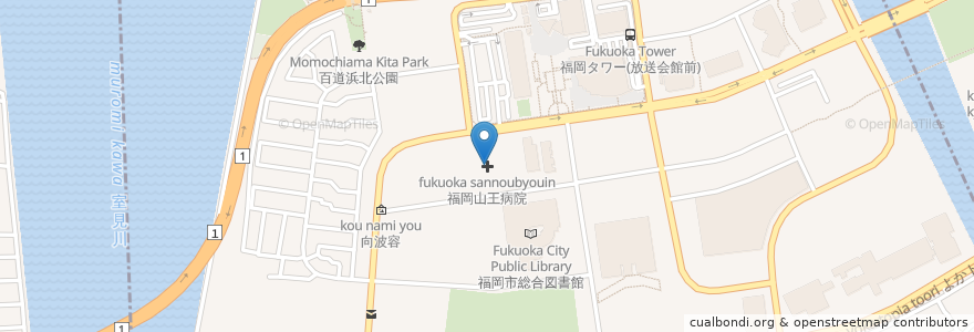 Mapa de ubicacion de 福岡山王病院 en 일본, 후쿠오카현, 후쿠오카, 早良区.