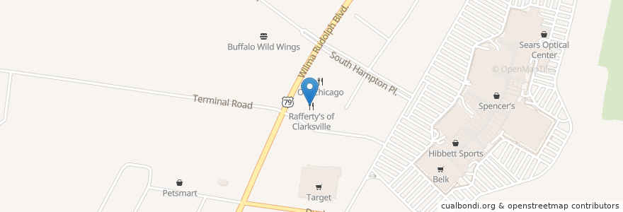 Mapa de ubicacion de Rafferty's of Clarksville en الولايات المتّحدة الأمريكيّة, تينيسي, Montgomery County, Clarksville.
