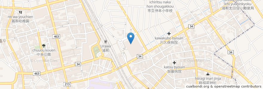 Mapa de ubicacion de さいたま市中央図書館 en Japonya, 埼玉県, さいたま市, 浦和区.