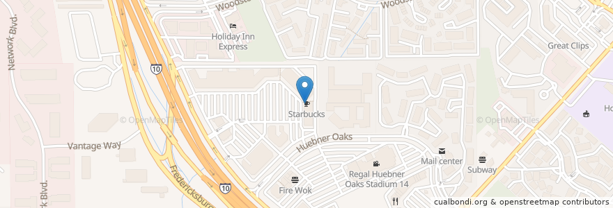 Mapa de ubicacion de Starbucks en Stati Uniti D'America, Texas, Bexar County, San Antonio.