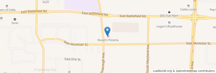 Mapa de ubicacion de Rosati's Pizzeria en Amerika Syarikat, Missouri, Greene County, Springfield.