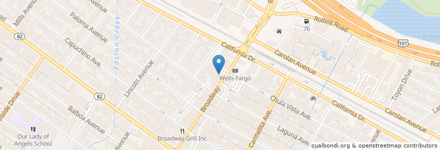 Mapa de ubicacion de Walgreens en アメリカ合衆国, カリフォルニア州, San Mateo County, Burlingame.