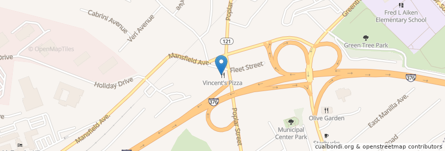 Mapa de ubicacion de Vincent's Pizza en アメリカ合衆国, ペンシルベニア州, Allegheny County, Green Tree.