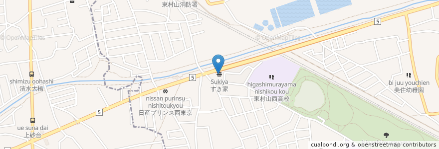 Mapa de ubicacion de すき家 en Japonya, 東京都, 東村山市.