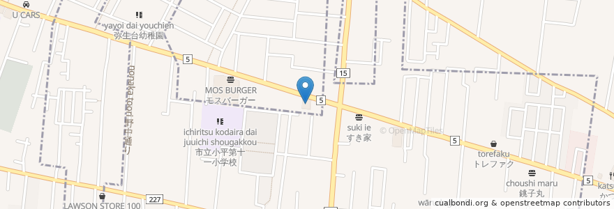 Mapa de ubicacion de とんでん 東久留米店 en 日本, 東京都, 小平市, 東久留米市.