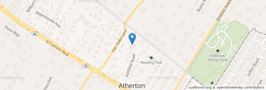 Mapa de ubicacion de Atherton Police Station en United States, California, San Mateo County, Atherton.