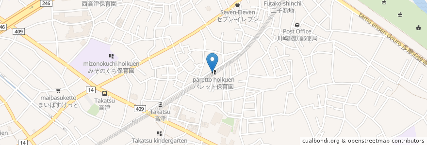 Mapa de ubicacion de パレット保育園 en 日本, 神奈川県, 川崎市, 高津区.