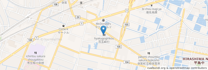 Mapa de ubicacion de 百五銀行 en Japan, Aichi Prefecture, Yatomi.
