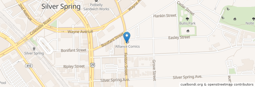 Mapa de ubicacion de Fenton Cafe en الولايات المتّحدة الأمريكيّة, ماريلاند, Montgomery County, Silver Spring.