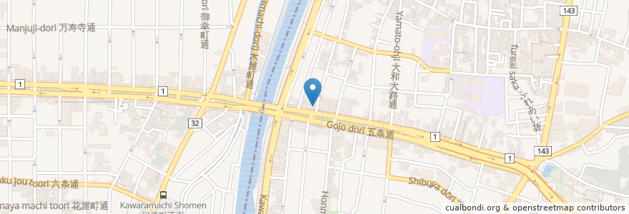 Mapa de ubicacion de 京都中央信用金庫 en Japonya, 京都府, 京都市, 東山区.