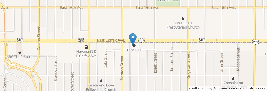 Mapa de ubicacion de Taco Bell en Stati Uniti D'America, Colorado, Arapahoe County, Aurora.