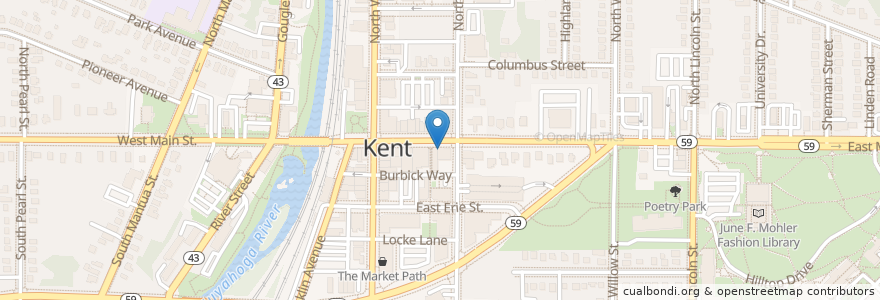 Mapa de ubicacion de Secret Cellar en Соединённые Штаты Америки, Огайо, Portage County, Kent.