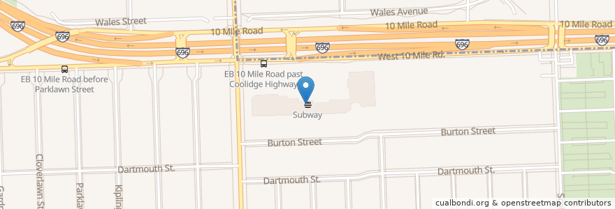 Mapa de ubicacion de Subway en Estados Unidos De América, Míchigan, Oakland County, Oak Park.