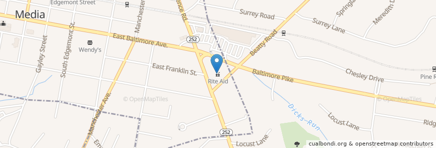 Mapa de ubicacion de Rite Aid en ایالات متحده آمریکا, پنسیلوانیا, Delaware County, Nether Providence Township.