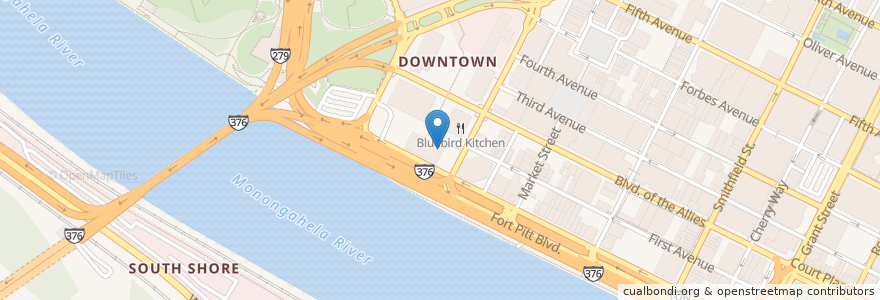 Mapa de ubicacion de Bluebird Kitchen en Verenigde Staten, Pennsylvania, Allegheny County, Pittsburgh.