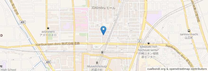 Mapa de ubicacion de ろうきん中原支店 en Japan, Präfektur Kanagawa, 川崎市, 中原区.