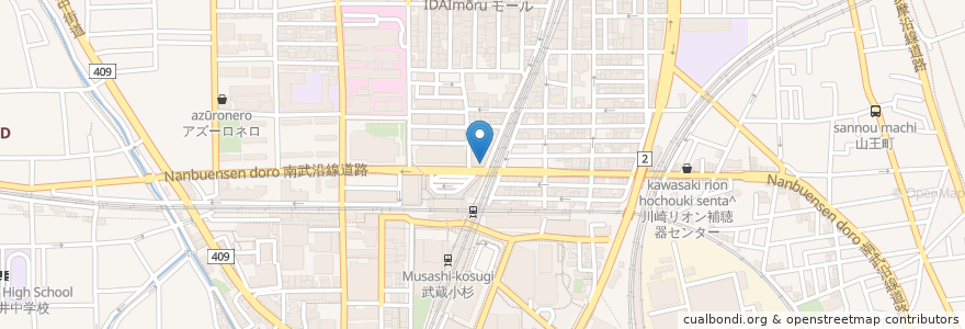 Mapa de ubicacion de みずほ銀行 武蔵小杉支店武蔵小杉駅北口出張所 en Japón, Prefectura De Kanagawa, Kawasaki, 中原区.