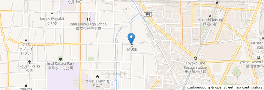 Mapa de ubicacion de MUSE en 일본, 가나가와현, 川崎市, 中原区.