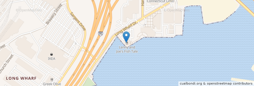 Mapa de ubicacion de Lenny and Joe's Fish Tale en Amerika Syarikat, Connecticut, New Haven County, New Haven.