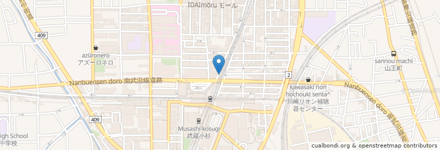 Mapa de ubicacion de ニッポンレンタカー en 日本, 神奈川県, 川崎市, 中原区.