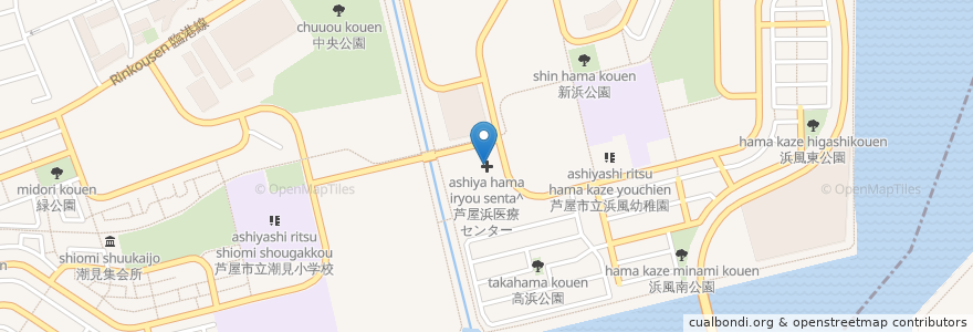 Mapa de ubicacion de 芦屋浜医療センター en ژاپن, 兵庫県, 芦屋市.