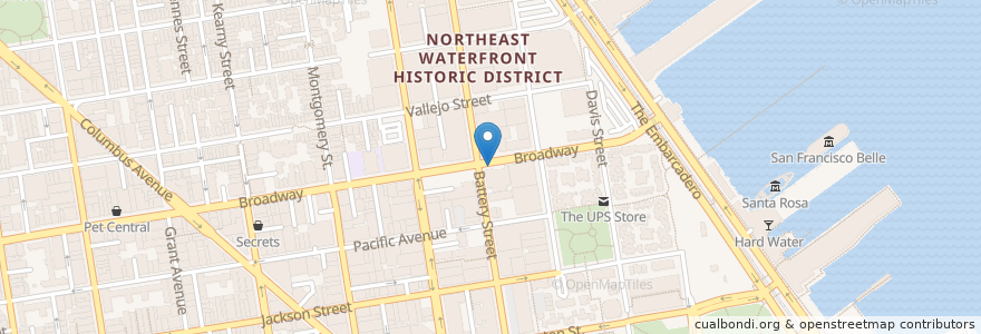 Mapa de ubicacion de Broadway Street at Battery Street en Соединённые Штаты Америки, Калифорния, Сан-Франциско, San Francisco.