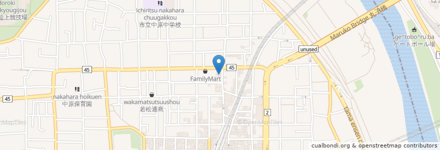 Mapa de ubicacion de 食工房 家豪 en 日本, 神奈川縣, 川崎市, 中原区.
