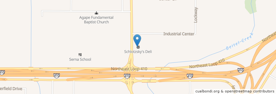 Mapa de ubicacion de Schlotzsky's Deli en 美利坚合众国/美利堅合眾國, 得克萨斯州 / 德克薩斯州 / 德薩斯州, Bexar County, San Antonio.