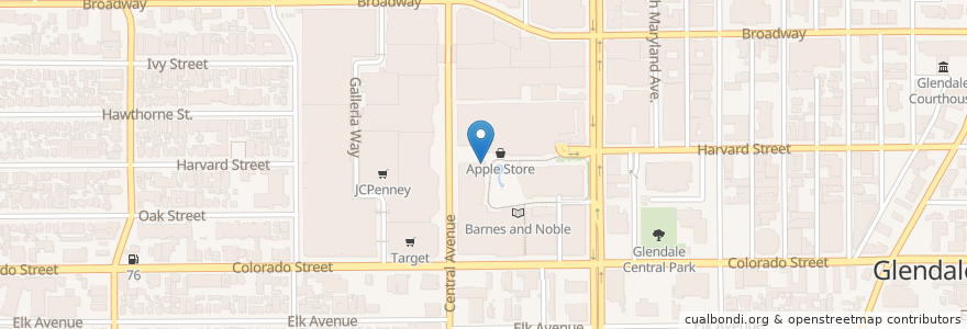 Mapa de ubicacion de The Cheesecake Factory en Estados Unidos Da América, Califórnia, Los Angeles County, Glendale.