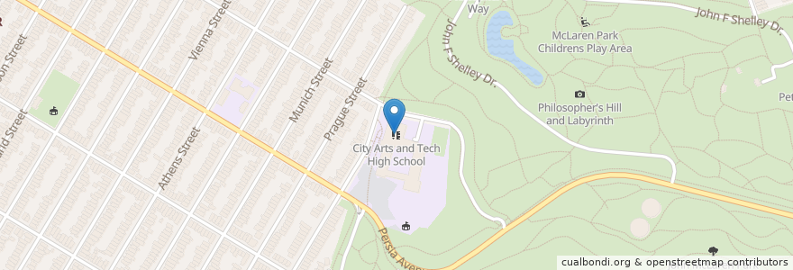 Mapa de ubicacion de City Arts and Tech High School en アメリカ合衆国, カリフォルニア州, サンフランシスコ, San Francisco.