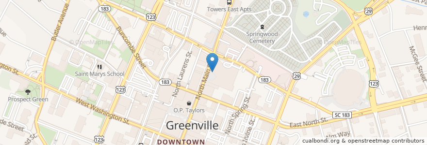 Mapa de ubicacion de Starbucks en Stati Uniti D'America, Carolina Del Sud, Greenville County, Greenville.