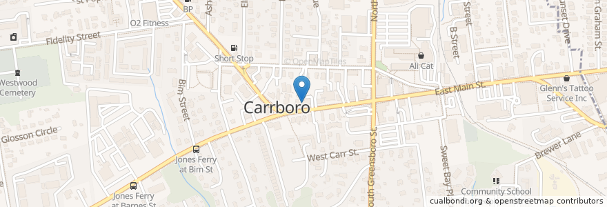 Mapa de ubicacion de Creative Music Studios en ایالات متحده آمریکا, کارولینای شمالی, Orange County, Carrboro.