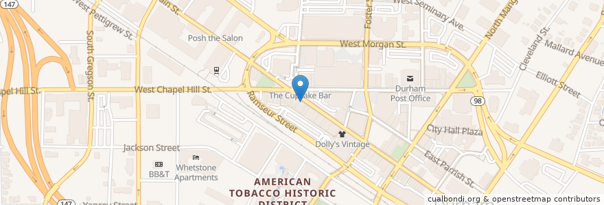 Mapa de ubicacion de Beyu Cafe en Amerika Birleşik Devletleri, Kuzey Karolina, Durham County, Durham.