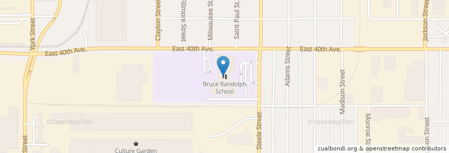 Mapa de ubicacion de Bruce Randolph School en États-Unis D'Amérique, Colorado, Denver County, Denver.