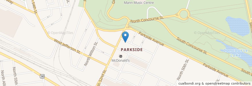 Mapa de ubicacion de Parkside Association of Philadelphia en 美利坚合众国/美利堅合眾國, 宾夕法尼亚 / 賓夕法尼亞州, Philadelphia County, 費城.