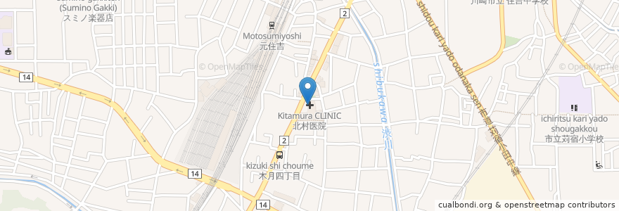 Mapa de ubicacion de 北村医院 en Japan, Präfektur Kanagawa, 川崎市, 中原区.