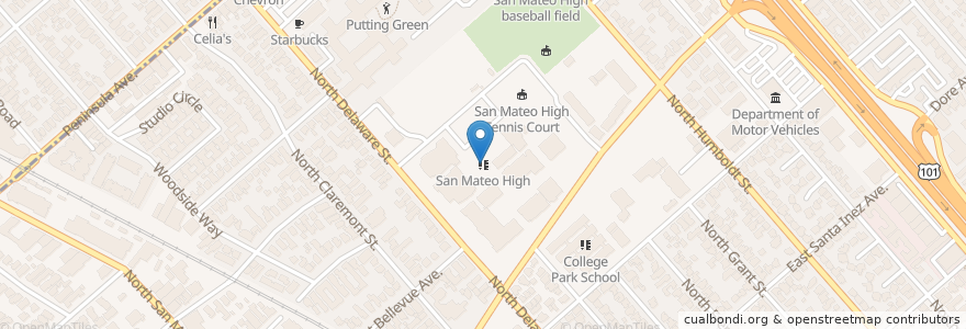Mapa de ubicacion de San Mateo High en Vereinigte Staaten Von Amerika, Kalifornien, San Mateo County, San Mateo.