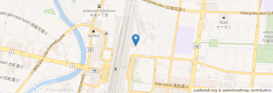 Mapa de ubicacion de 市営JR宇都宮駅東口第1自転車駐車場（レンタサイクル有） en Japan, Tochigi Prefecture, Utsunomiya.